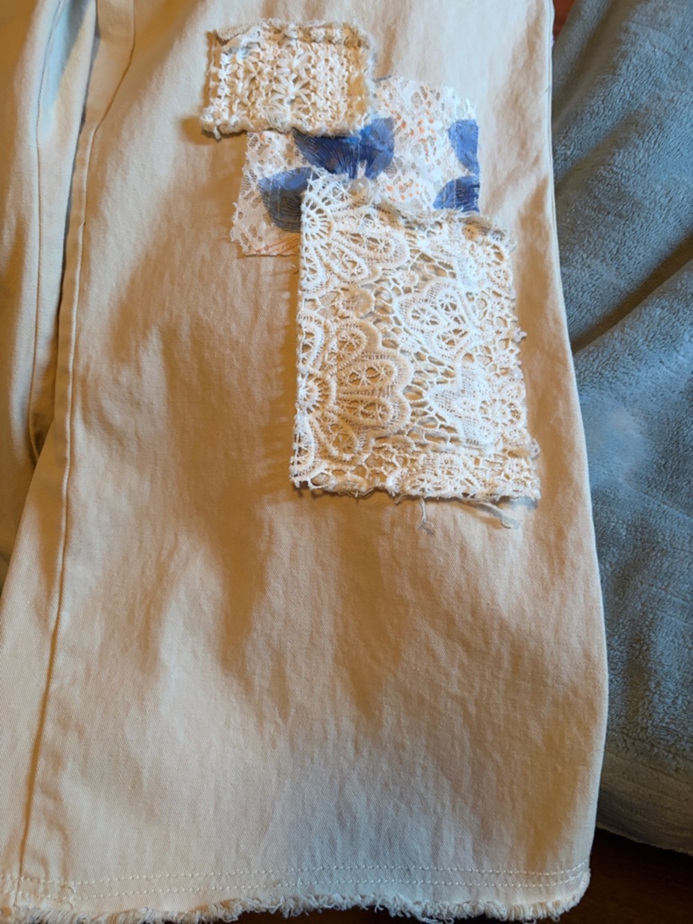 NWOT POL Cream Patchwork Wide Leg Overalls Size Small - Picture 14 of 16